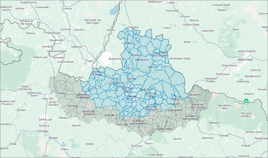Aktuální mapa s vymezeným pásmem